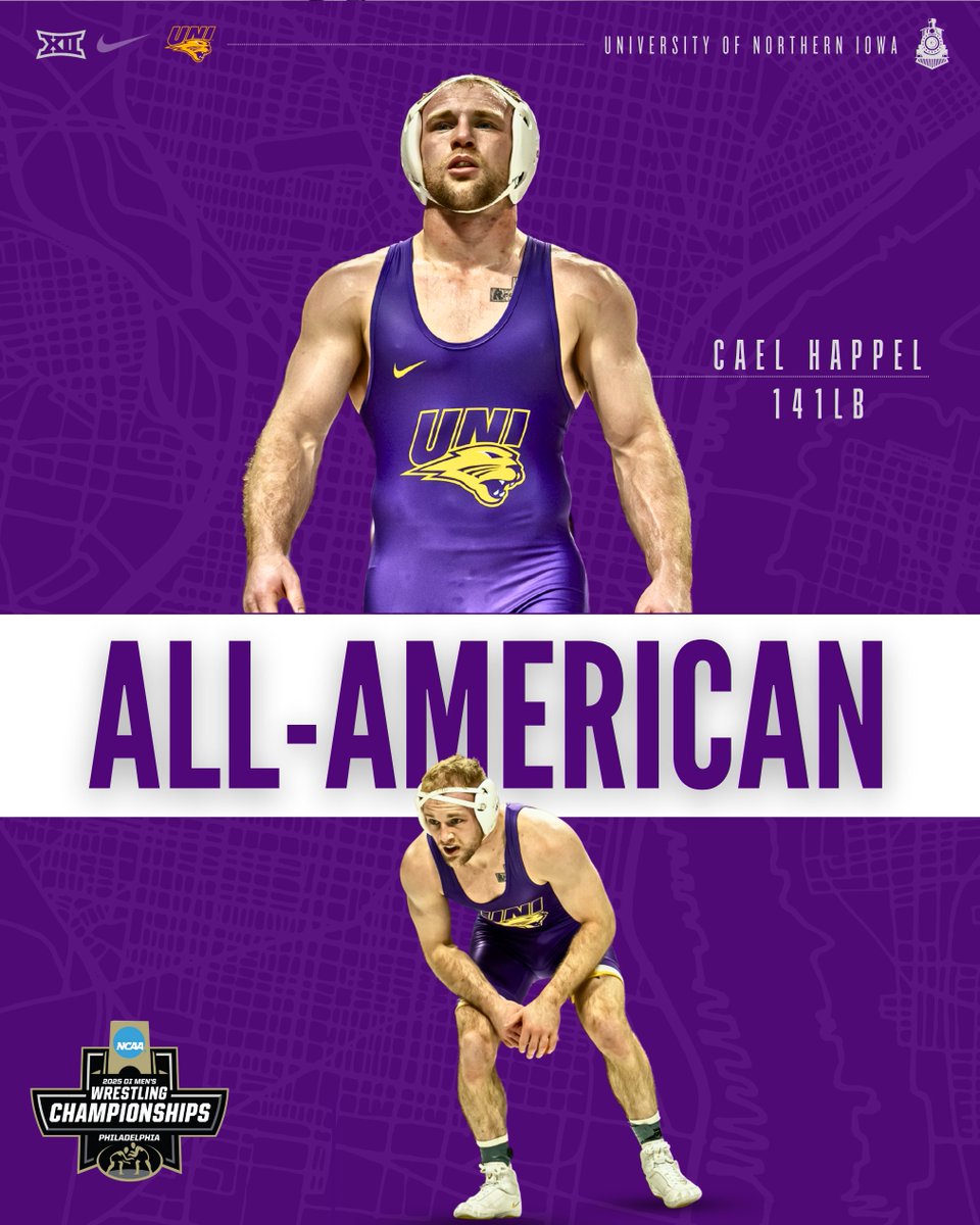 UNI_wrestling's tweet photo. How do you like them HAPPELS‼️

Cael Happel, YOU ARE AN ALL-AMERICAN!!!

#PantherTrain | #EverLoyal | #NCAAWrestling https://t.co/AURoXoZCsn