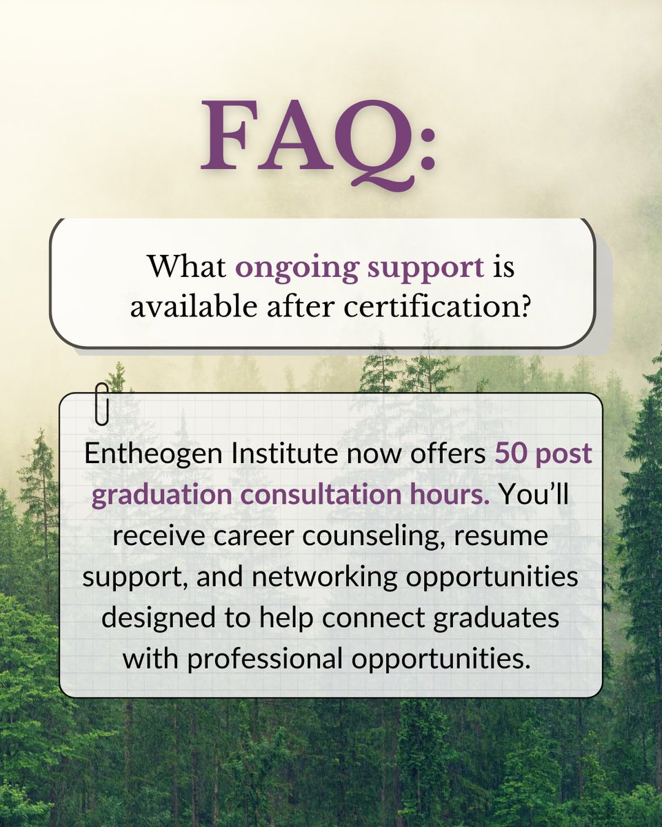 EntheoTraining's tweet photo. Your journey doesn’t end at certification—we’re here to support you every step of the way. 🌿✨ Entheogen Institute now offers 50 post-graduation consultation hours to help with career counseling, resume support, and networking. Ready to take the next step? https://t.co/pF1B2uBBCJ