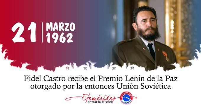 finanzasprecios's tweet photo. Un día como hoy,  pero del año 1962, le es otorgado al Comandante en Jefe  #FideCastro el Premio Lenin por la Paz. La Comisión en Moscú, le confirió el galardón por sus extraordinarios servicios en la lucha por el fortalecimiento de la paz entre los pueblos.
#FidelPorSiempre https://t.co/1DrvlPPfmC