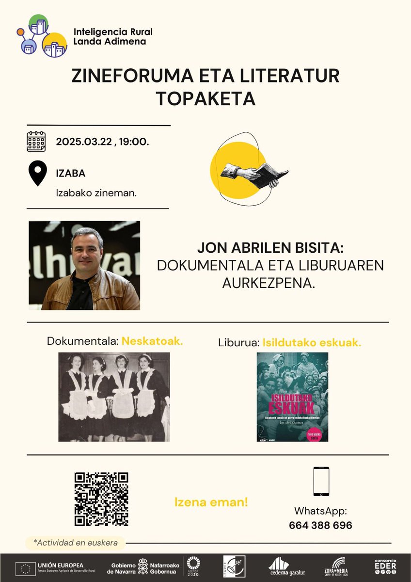 Iratirratia's tweet photo. Emakumeak eta eurak egindako lan desberdinak izanen dituzte aztergai Landa Adimena topaketetan. Neskatoak dokumentalaren zuzendari eta Isildutako Eskuak liburuaren idazlea den Jon Abril izan dugu gurean #Kultura #Emakumea

https://t.co/ovQDFf8YKW https://t.co/qDuxnd5WD1