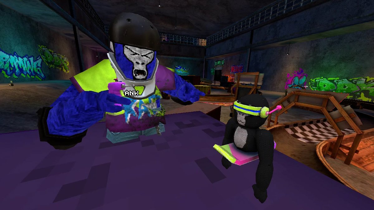 GorillaTagVR's tweet photo. 🛹 Revamped &amp; Reloaded: HOVER PARK 2.0 is here! 🛹

🎯 Droppable Boards 
🎨 New Graffiti &amp; Deck Dispensers 
🏁 Official Tracks w/ Timers &amp; Scoreboards 
🎶 Fresh Music just for the map 
💥 Fun New Cosmetics

Get ready to grind through all the new features! #gorillatag https://t.co/OArchVawCV