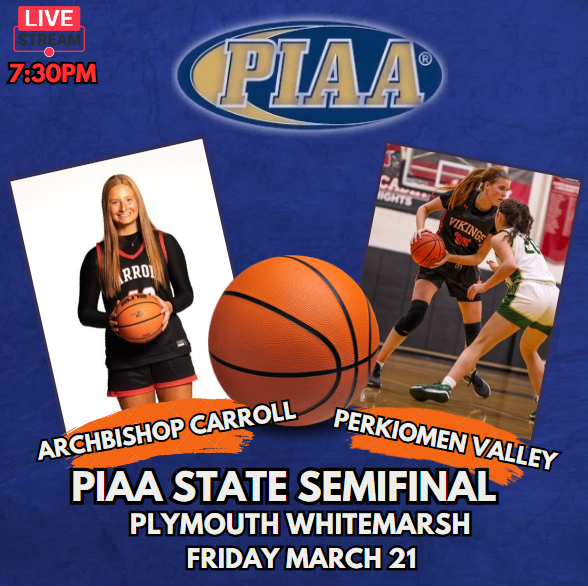 PIAA Live Sports (@piaalivesport) on Twitter photo โผ๏ธ๐ฅPIAA State Semi Final
Archbishop Carroll vs Perkiomen Valley
๐บLive streams: bit.ly/40VSJKfr
๐ | Friday.Mar.21
๐| 7:30p.
<a href="/PVGBBALL/">PV Girls Basketball</a> <a href="/Carroll_GBball/">Archbishop Carroll Girls Basketball</a> <a href="/BrookeOlender_/">Brooke Olender</a> <a href="/AlexisEberz/">Alexis eberz</a> <a href="/Kayla_Eberz34/">Kayla Eberz</a> <a href="/AbigailMcfillin/">Abigail McFillin</a> <a href="/PvViking/">Perk Valley Sports</a> <a href="/ValleyBoysBBall/">PV Boys Basketball</a> <a href="/Graceemileyy/">Grace Miley</a> โผ๏ธ๐ฅPIAA State Semi Final
Archbishop Carroll vs Perkiomen Valley
๐บLive streams: bit.ly/40VSJKfr
๐ | Friday.Mar.21
๐| 7:30p.
<a href="/PVGBBALL/">PV Girls Basketball</a> <a href="/Carroll_GBball/">Archbishop Carroll Girls Basketball</a> <a href="/BrookeOlender_/">Brooke Olender</a> <a href="/AlexisEberz/">Alexis eberz</a> <a href="/Kayla_Eberz34/">Kayla Eberz</a> <a href="/AbigailMcfillin/">Abigail McFillin</a> <a href="/PvViking/">Perk Valley Sports</a> <a href="/ValleyBoysBBall/">PV Boys Basketball</a> <a href="/Graceemileyy/">Grace Miley</a>