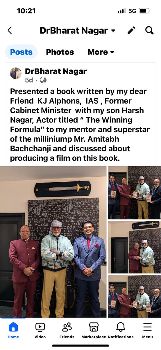 Recently ventured to meet my mentor and legend Star of the Millenium,  Mr. Amitabh Bachchanji with  my son Harsh Nagar, Actor and my dear friend Mr. KJ Alphons, Former IAS &amp; Union Minister to present his book “Winning Formula”. We were so overwhelmed by the courteous assurance of
