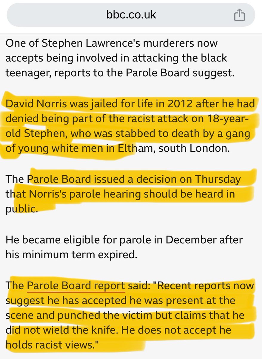 SholaMos1's tweet photo. This is not a bombshell - we’ve known for 32 years David Norris tortured & killed Stephen Lawrence because he’s Black. The only reason he’s ‘confessing’ now is because he wants parole. The murderous racist bastard should only leave prison in a coffin.
