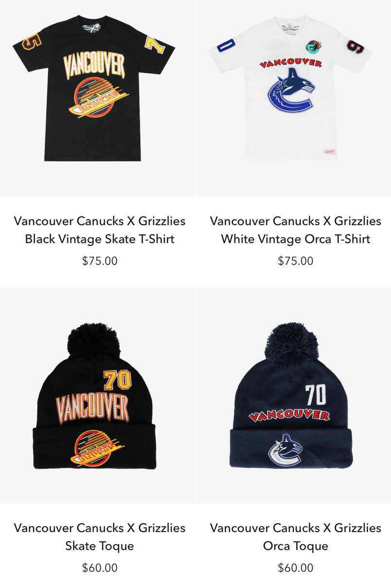 RobTheHockeyGuy's tweet photo. The #Canucks x Vancouver Grizzlies mashup merch has arrived https://t.co/H2aA2f9mbC