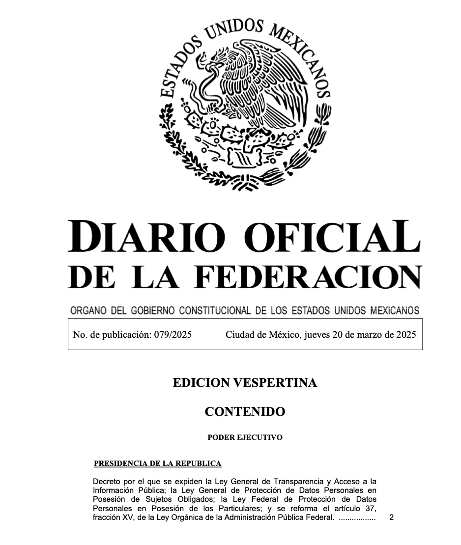 DavaraAbogados's tweet photo. 🚨IMPORTANTE: Se publica en el @DOF_SEGOB decreto que emite nueva normativa de protección de datos personales para particulares y entes públicos. Consulta el Decreto en este enlace https://t.co/JGBovJC3Kk #Privacidad #LFPDPP https://t.co/2vzK9get5b