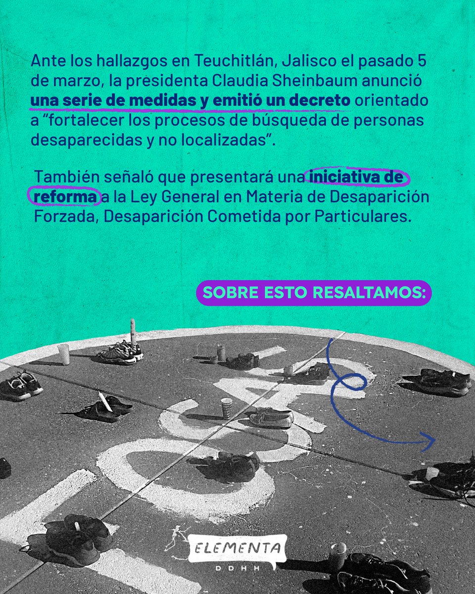 ELEMENTADDHH's tweet image. El caso de #Teuchitlán no sólo da cuenta de la continuidad de la crisis de DDHH en el marco del combate a las drogas en #México🇲🇽 sino que expone cómo la desaparición se mantiene como una forma de castigo. ⬇️
