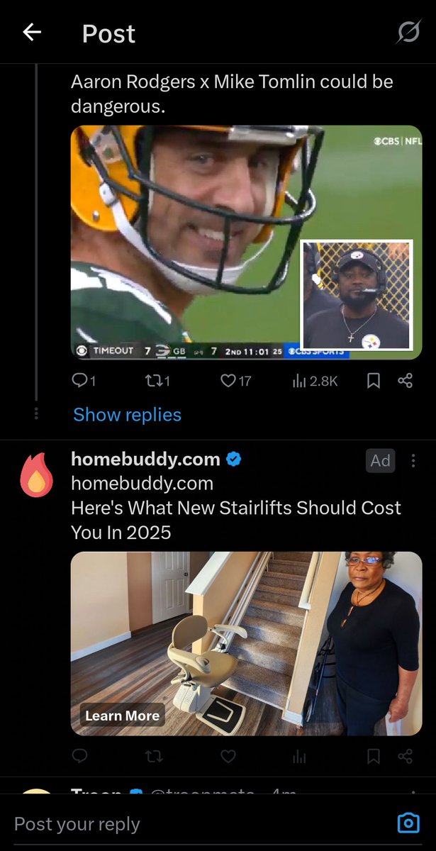 torycastillo's tweet photo. @AdamSchefter @gerrydulac The ad below the Aaron Rodgers story..... hahaha https://t.co/N5hSqKC9qv