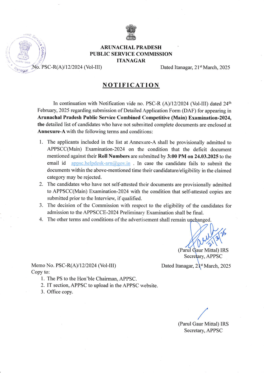 APPSC_Official's tweet image. APPSCC(M)E-2024 DAF: Notification to submit deficit documents