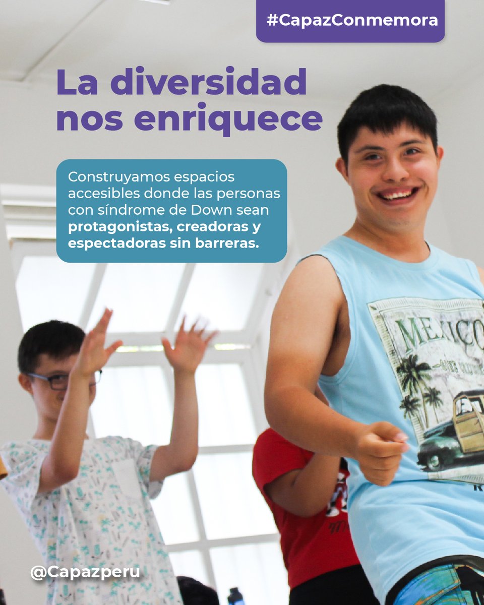 capazperu's tweet photo. Construyamos espacios accesibles donde las personas con Síndrome de Down sean protagonistas, creadoras y espectadoras sin barreras.

#CAPAZ #DiaMundialDelSindromeDeDown #sindromededown #Efemerides #discapacidad #arte #inclusión https://t.co/XEqWgALecS