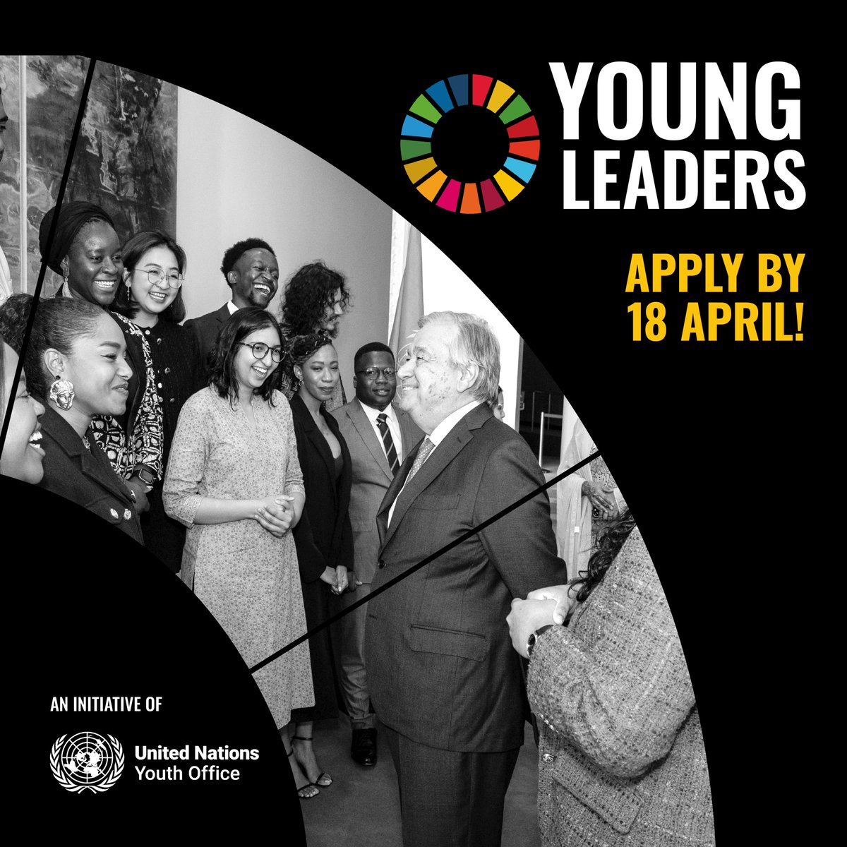 UN_SDG's tweet photo. 📢 Calling all young change-makers: @UNYouthAffairs is looking for the next class of #YoungLeaders!

This is your chance to be recognized for your leadership catalyzing change in communities to help achieve the #GlobalGoals🔥

👉Apply before 18 April 2025: https://t.co/Z4vAMsqWMs https://t.co/ZSEPvas8Po
