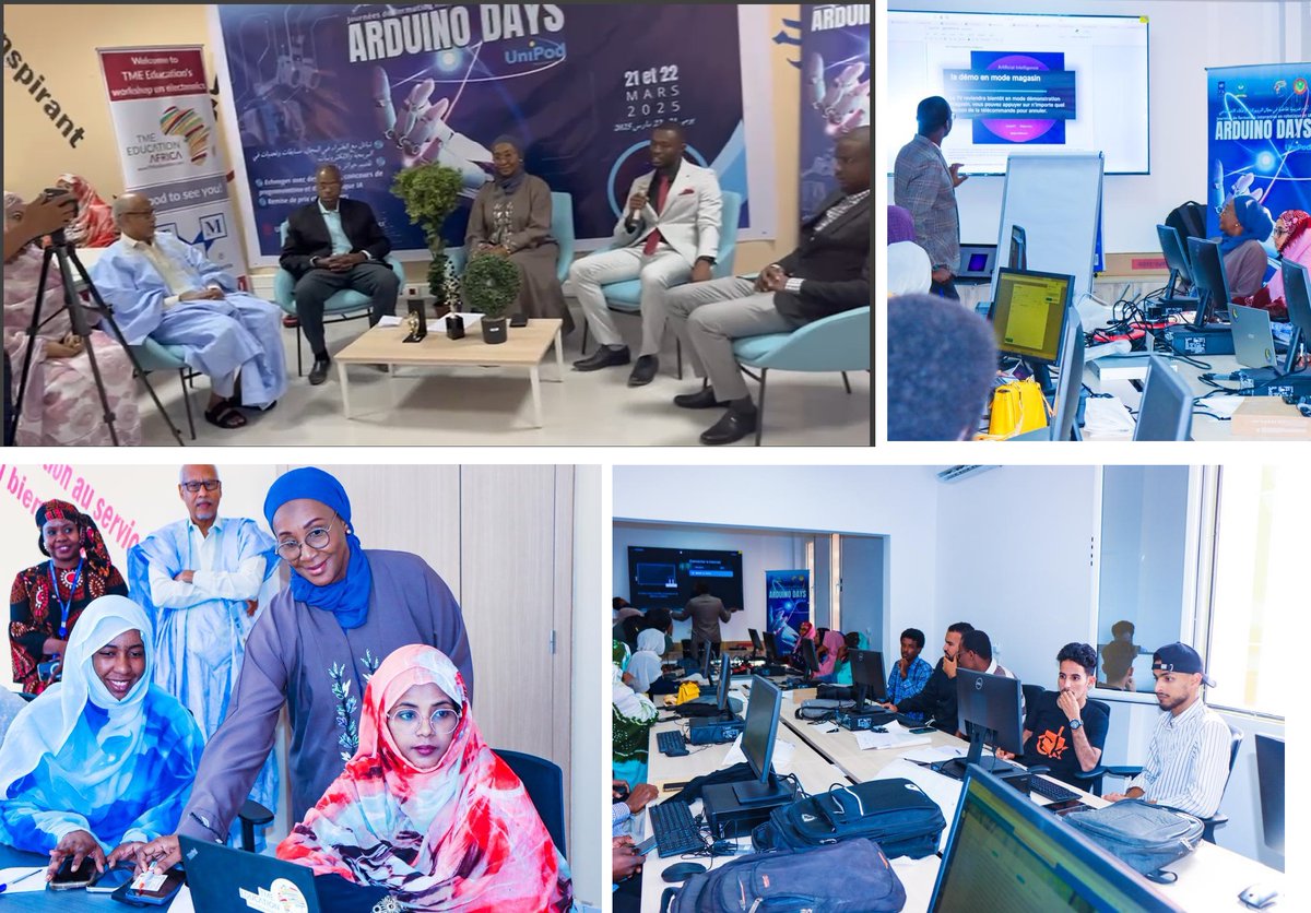 PNUDMauritanie's tweet image. « L’UniPod est un lieu magnifique » a souligné Dr Diagana - Professeur à l’École Polytechnique de Nouakchott & Ambassadeur @TMEeducation, à l’ouverture ce jour des #ArduinoDays, appréciant la qualité des équipements & espaces offerts par l'UniPod🇲🇷 au service de l’innovation
