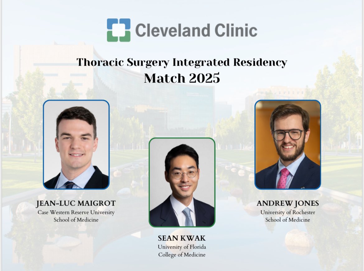 Cleveland Clinic CTS Residency (@ccf_ctsres) on Twitter photo We are so excited to welcome our incoming class! <a href="/JLmaigrot/">Jean-Luc Maigrot</a> <a href="/andrew_s_jones_/">Andrew Jones</a> <a href="/SeanHKwak/">Sean H. Kwak</a>
<a href="/CleClinicHVTI/">Cleveland Clinic Heart, Vascular & Thoracic</a> <a href="/CCF_CTSRes/">Cleveland Clinic CTS Residency</a>
<a href="/JamesJYunMDPhD/">James Yun</a> <a href="/PatrickVargoMD/">Patrick R. Vargo</a> <a href="/GooseDocMD/">Siva Raja</a> #MatchDay2025 We are so excited to welcome our incoming class! <a href="/JLmaigrot/">Jean-Luc Maigrot</a> <a href="/andrew_s_jones_/">Andrew Jones</a> <a href="/SeanHKwak/">Sean H. Kwak</a>
<a href="/CleClinicHVTI/">Cleveland Clinic Heart, Vascular & Thoracic</a> <a href="/CCF_CTSRes/">Cleveland Clinic CTS Residency</a>
<a href="/JamesJYunMDPhD/">James Yun</a> <a href="/PatrickVargoMD/">Patrick R. Vargo</a> <a href="/GooseDocMD/">Siva Raja</a> #MatchDay2025