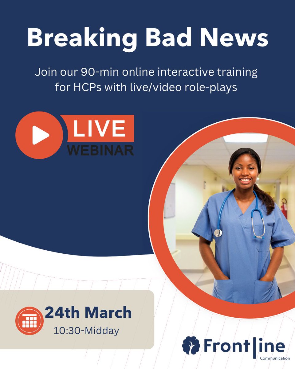 Want to start next week strong? Join our Breaking Bad News webinar on Monday - 90 minutes on how to deliver significant news with clarity and compassion. Tickets here: buff.ly/MI16ISC