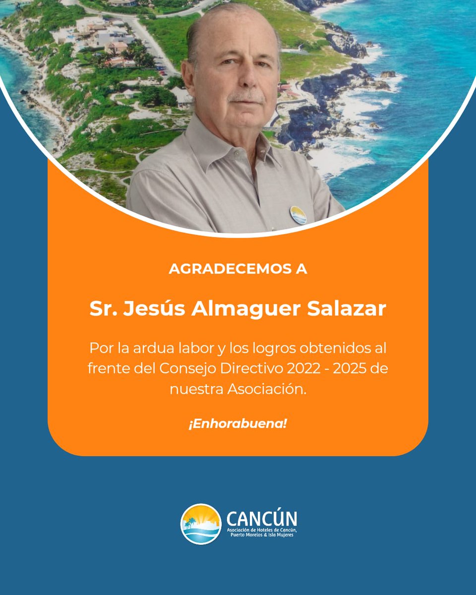 AHCancun's tweet photo. Gracias, Sr. Jesús Almaguer Salazar

Por su liderazgo y dedicación al frente de nuestro Consejo Directivo 2022-2025, impulsando el crecimiento y la excelencia en nuestra Asociación. Su compromiso ha dejado una huella invaluable en la industria hotelera de Cancún, Puerto Morelos e Isla Mujeres.

¡Enhorabuena por sus logros! 👏🏼

#AHCPMIM #Cancún #PuertoMorelos #IslaMujeres #CaribeMexicano #Hotelería #Turismo #HoteleríaSostenible