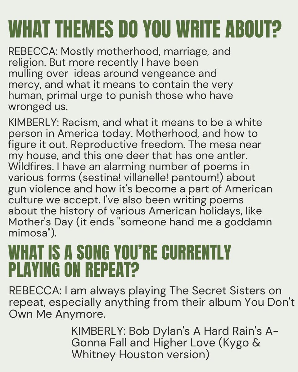 Here we have another Contributor Spotlight! Take a look at Kimberly and Rebecca’s thoughts on themes and songs on repeat. #WritingCommmunity