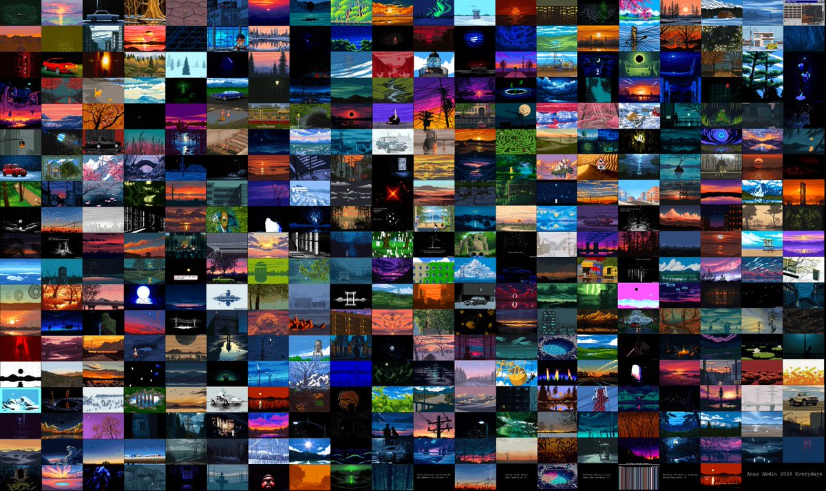 Advice and suggestions please!
This is my everydays collection for 2024. It has 366 fully seamless animated #pixelart artworks. Each drawing has its metadata: (title, resolution, # colors, # frames, # hours spent, average color, links to IG, X, LinkedIn and Patreon). I have the