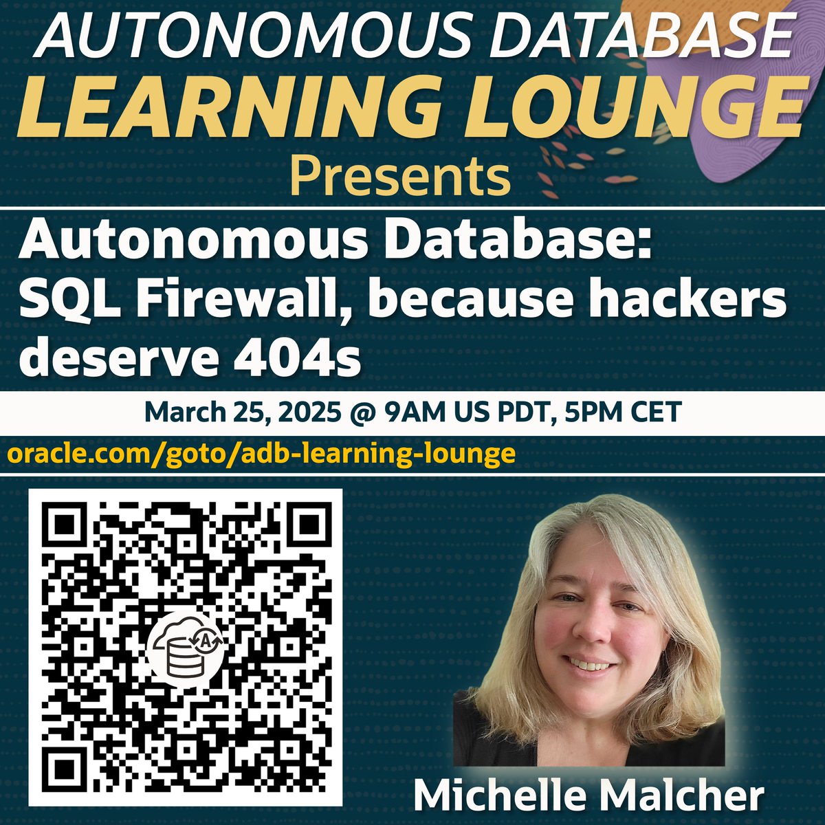 Want to avoid hackers on your Data? #SQLFirewall makes #Autonomous #Database even more #secure! Join us next Tuesday:
apexadb.oracle.com/ords/r/tech/ca…

Come to learn about the new features that come with #Oracle #Database #23ai for ADB Security!

#adb #adblearninglounge #learninglounge