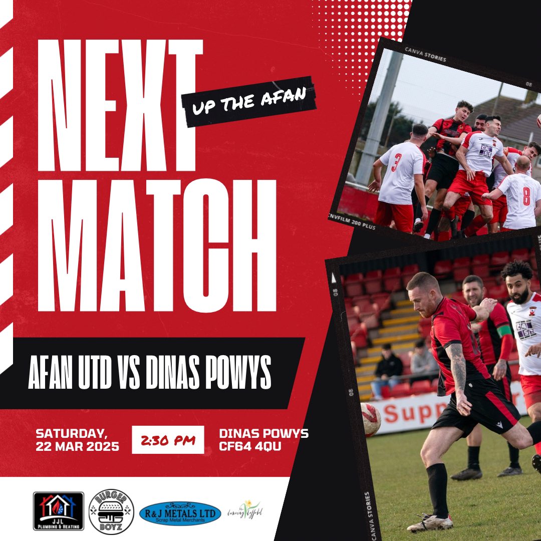Afan United FC (@afanunited_fc) on Twitter photo After an eventful home fixture, we travel away to <a href="/DinasPowysFc1/">Dinas Powys FC</a> tomorrow in a tough fixture. Just 3 games to go ⚽️ After an eventful home fixture, we travel away to <a href="/DinasPowysFc1/">Dinas Powys FC</a> tomorrow in a tough fixture. Just 3 games to go ⚽️