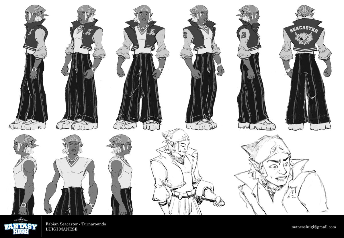 LuigiManese's tweet photo. Fabian Seacaster: character design development #fantasyhigh #Dimension20 #Dimension20fanart https://t.co/098EuLBSaT