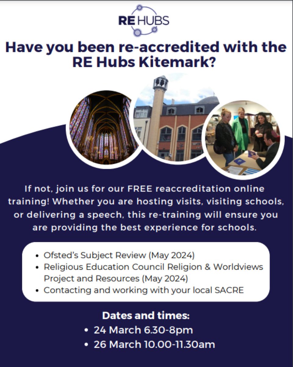 Is it time for you to complete your RE Hubs Kitemark reaccreditation training (every 2 years)?

We have two dates available next week

Sign up here ow.ly/f3rs50V2jqq