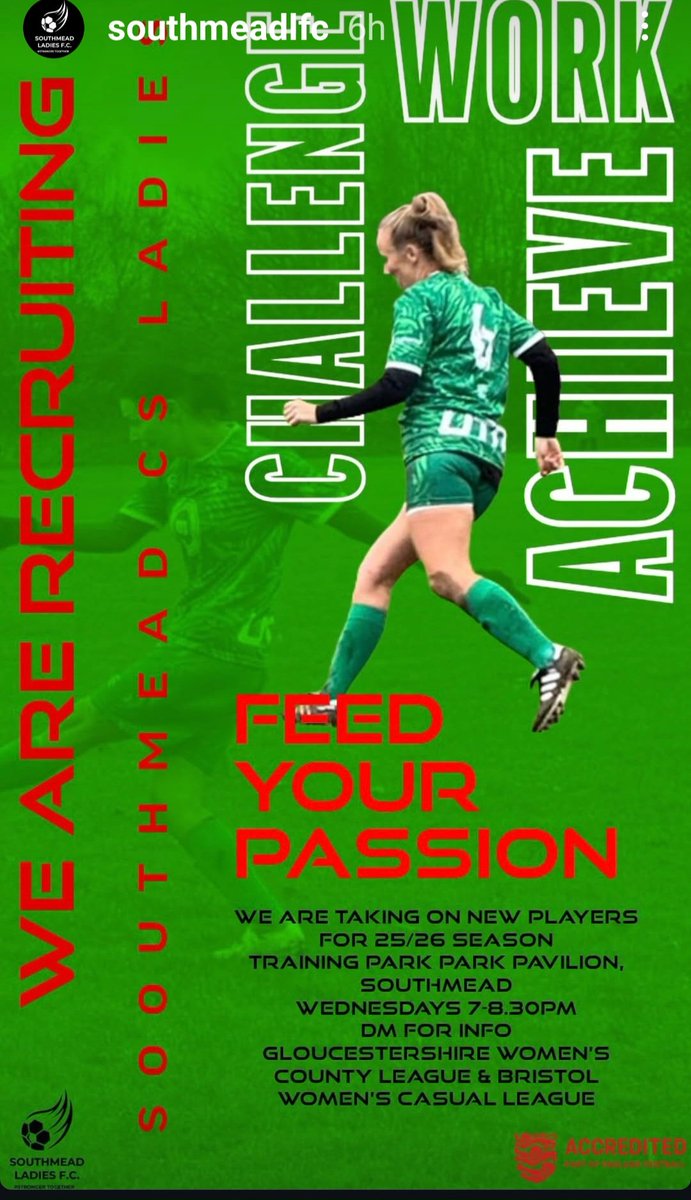 SOUTHMEAD LADIES  Firsts and Reserves are recruiting for more players to bolster up our women's team. Come and join us ⚽️⚽️
