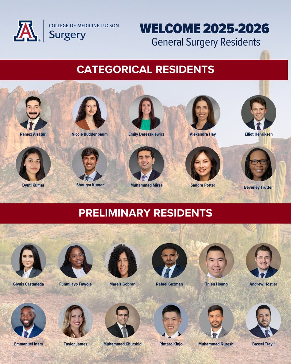 A big warm Tucson welcome to our 2025-2026 General Surgery interns! We couldn't be more excited for you to join our Wildcat family! 🌵 
#UofAZSurgery #Match2025 #GenSurgMatch #ResidencyLife