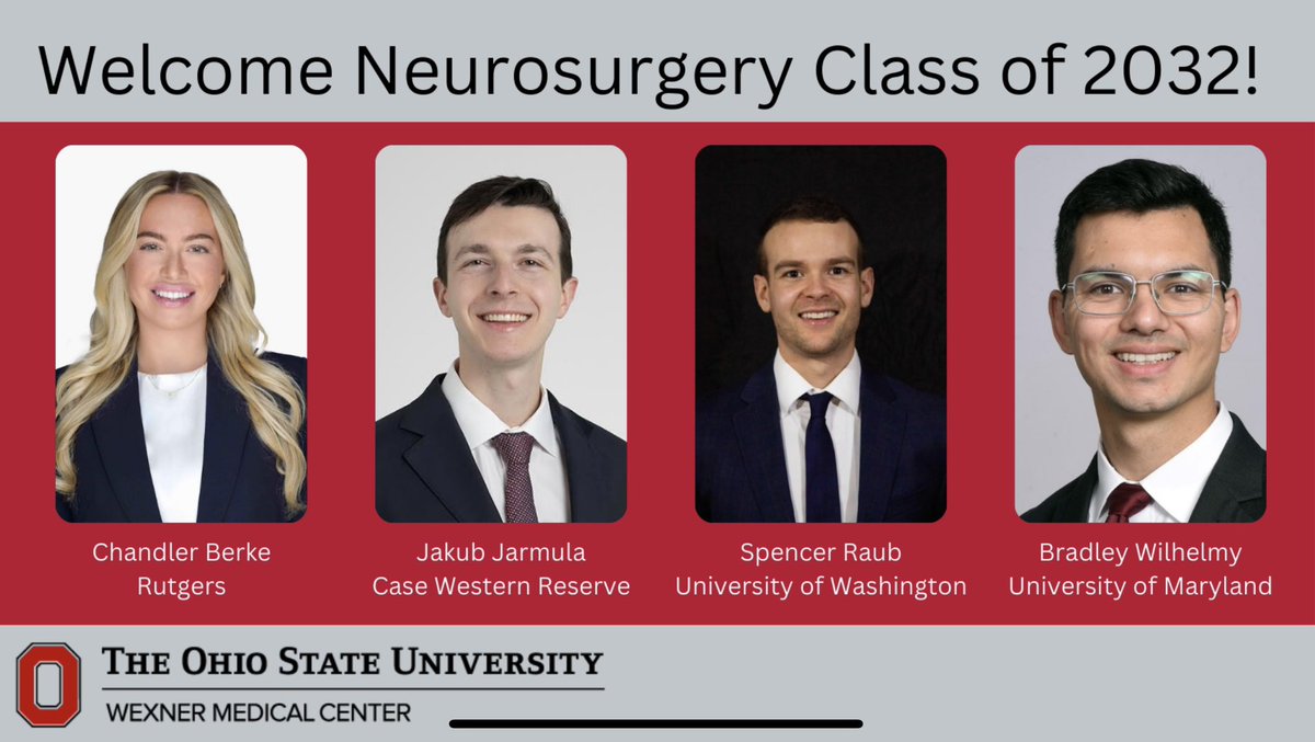 Couldn’t be more excited to announce our 2025 match results! Welcome to Ohio State Neurosurgery Chandler Berke, Jakob Jarmula, Spencer Raub, and Bradley Wilhelmy!
