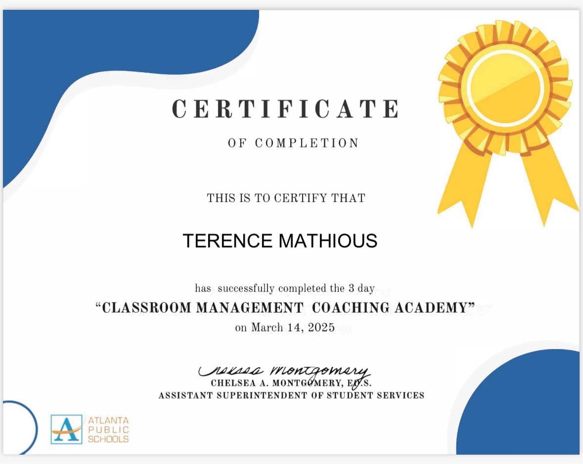 Terence L. Mathious (@tmathious) on Twitter photo Completed the <a href="/apsupdate/">ATL Public Schools</a> inaugural Classroom Management Coaching Academy <a href="/apsDouglassHigh/">Frederick Douglass H</a> Completed the <a href="/apsupdate/">ATL Public Schools</a> inaugural Classroom Management Coaching Academy <a href="/apsDouglassHigh/">Frederick Douglass H</a>