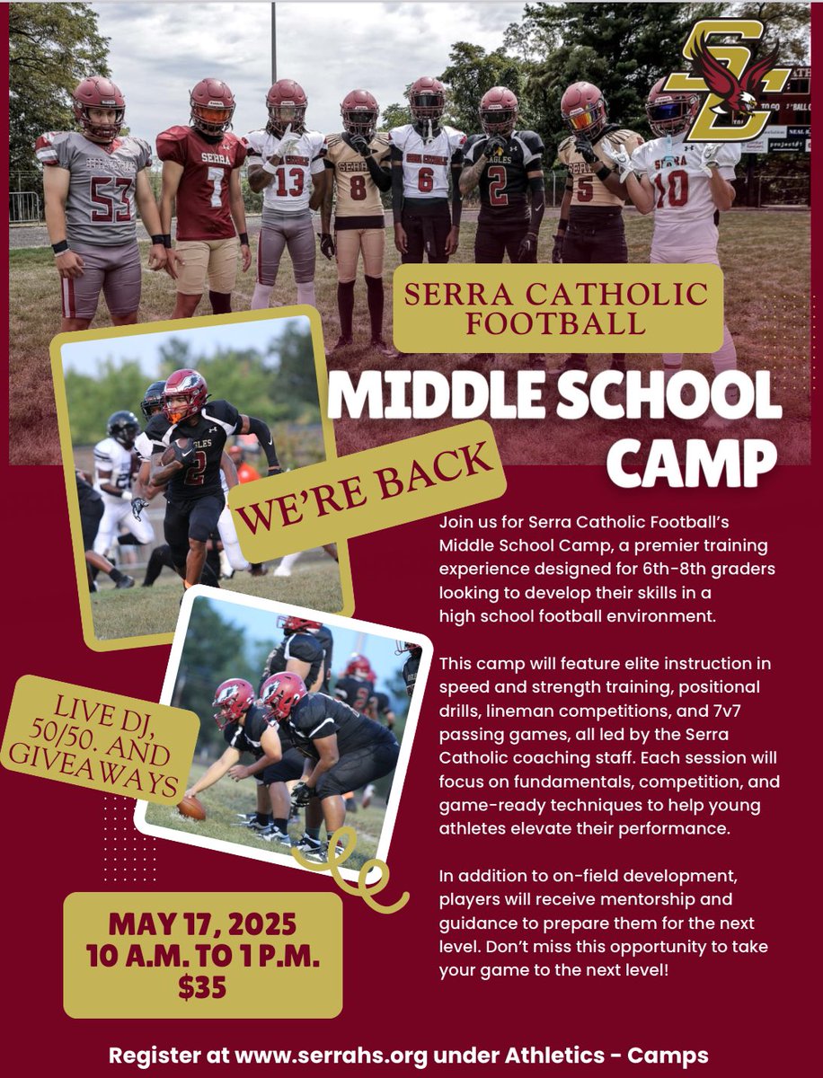 PSA May 17th we are having a Middle School Camp! 

Parents Sign up you child with the link below 

serrahs.org/apps/form/Foot…