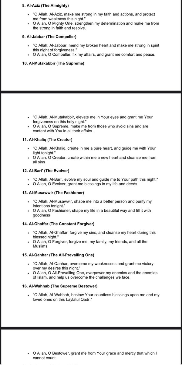 hxmnax's tweet photo. These are Duas using the 99 names of Allah that we can use for Laylutul Qadr inshAllah. Continued below) https://t.co/nqc75owVMZ