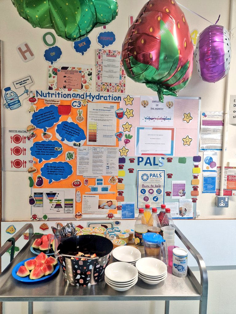 ☆Nutrition &amp; Hydration Week☆ 
Fruity Friday 
🍉🍇🍎🫐🍓
🍊🍏🍊🍏🍊
Today, we provided the patients with a fruit salad, watermelon and peach, and pear fruit pots.
Along with fruit juices and cordial.