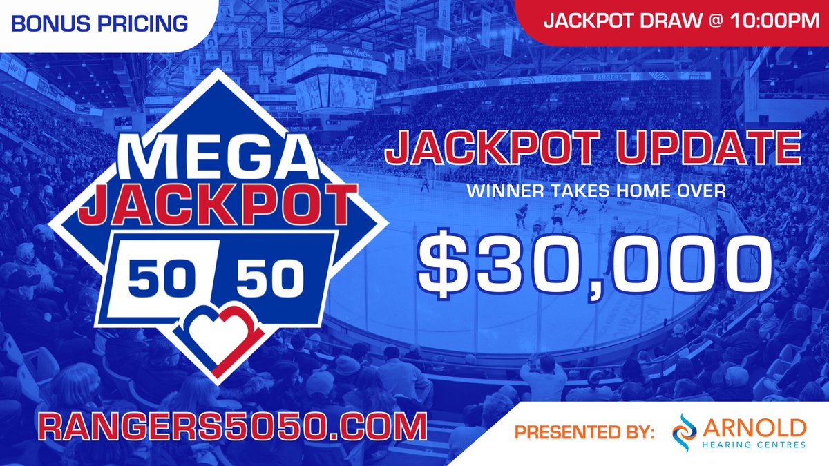 🚨 $30,000 JACKPOT AND GROWING 🚨

This MEGA JACKPOT is making moves! Get your 50/50 tickets online now before our 5:00pm Early Bird Prize! 

🎟️ Rangers5050.com