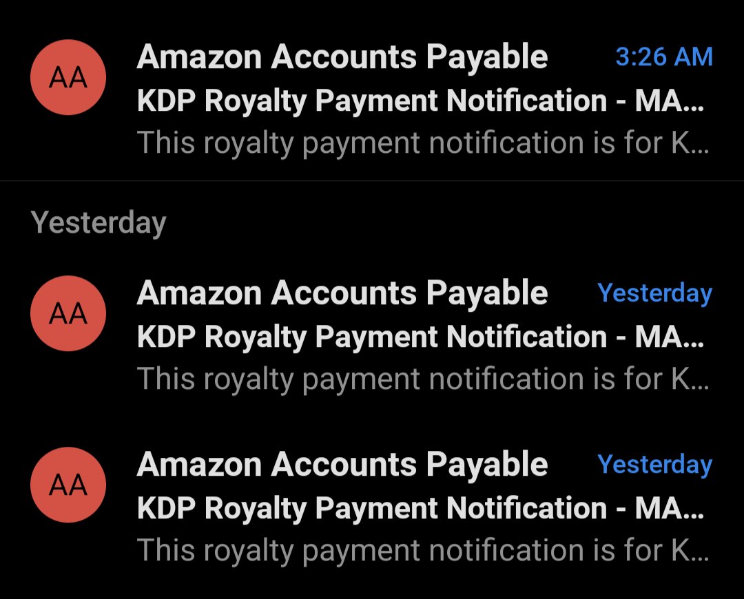Even if the grand total is only enough to get me a nice sandwich, it still thrills me every time I see one of these notifications. Now, to get back to working on that fourth book!