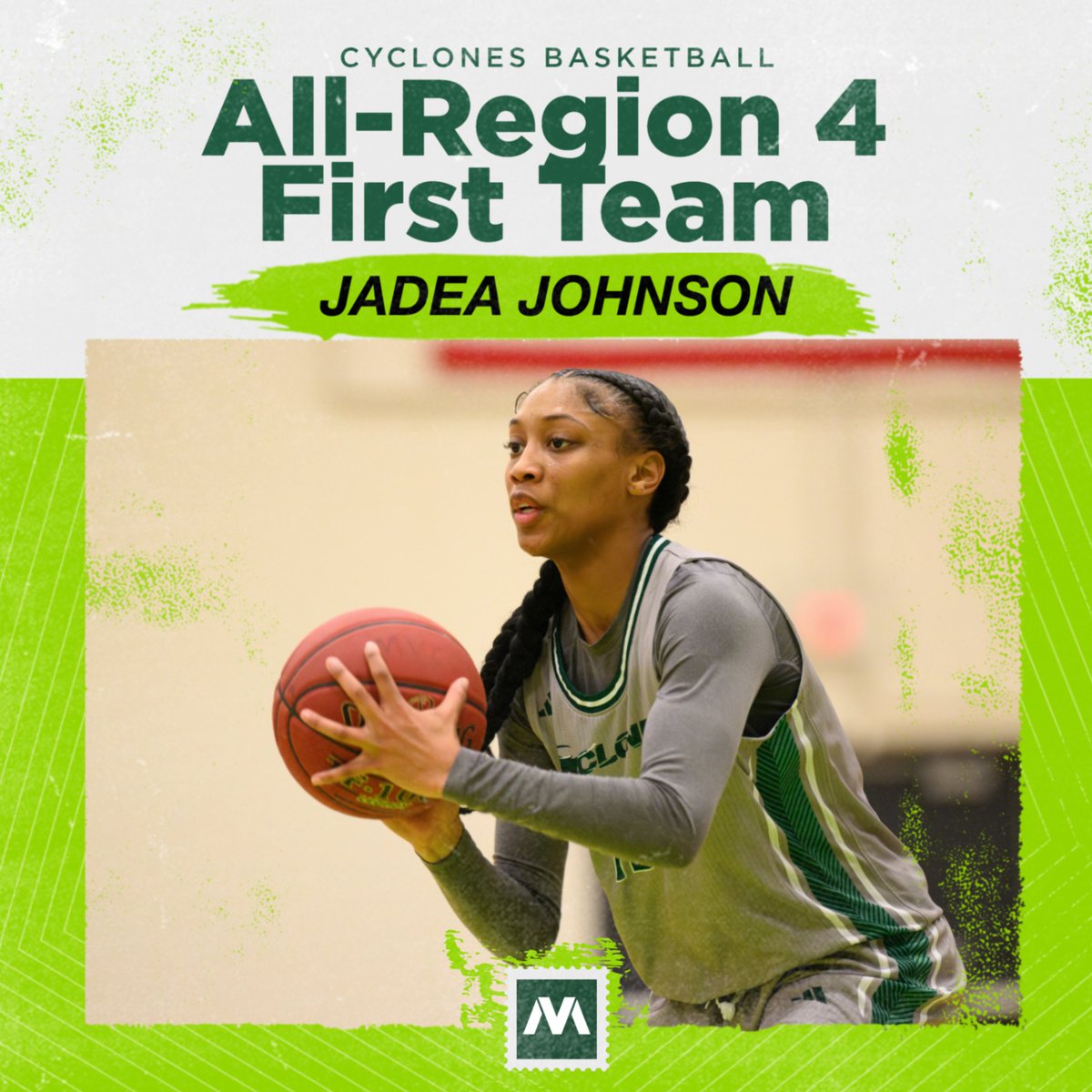 Freshman Jadea Johnson <a href="/jadea_johnson/">Jadea’ Johnson</a> had a great year w/the Cyclones. She had several top-10 rankings in NJCAA Division II all year &amp; became the No. 2 Cyclones women’s #basketball player for most pts in a season (646) &amp; earned All-Conference 1st team. #congrats #mvcyclones