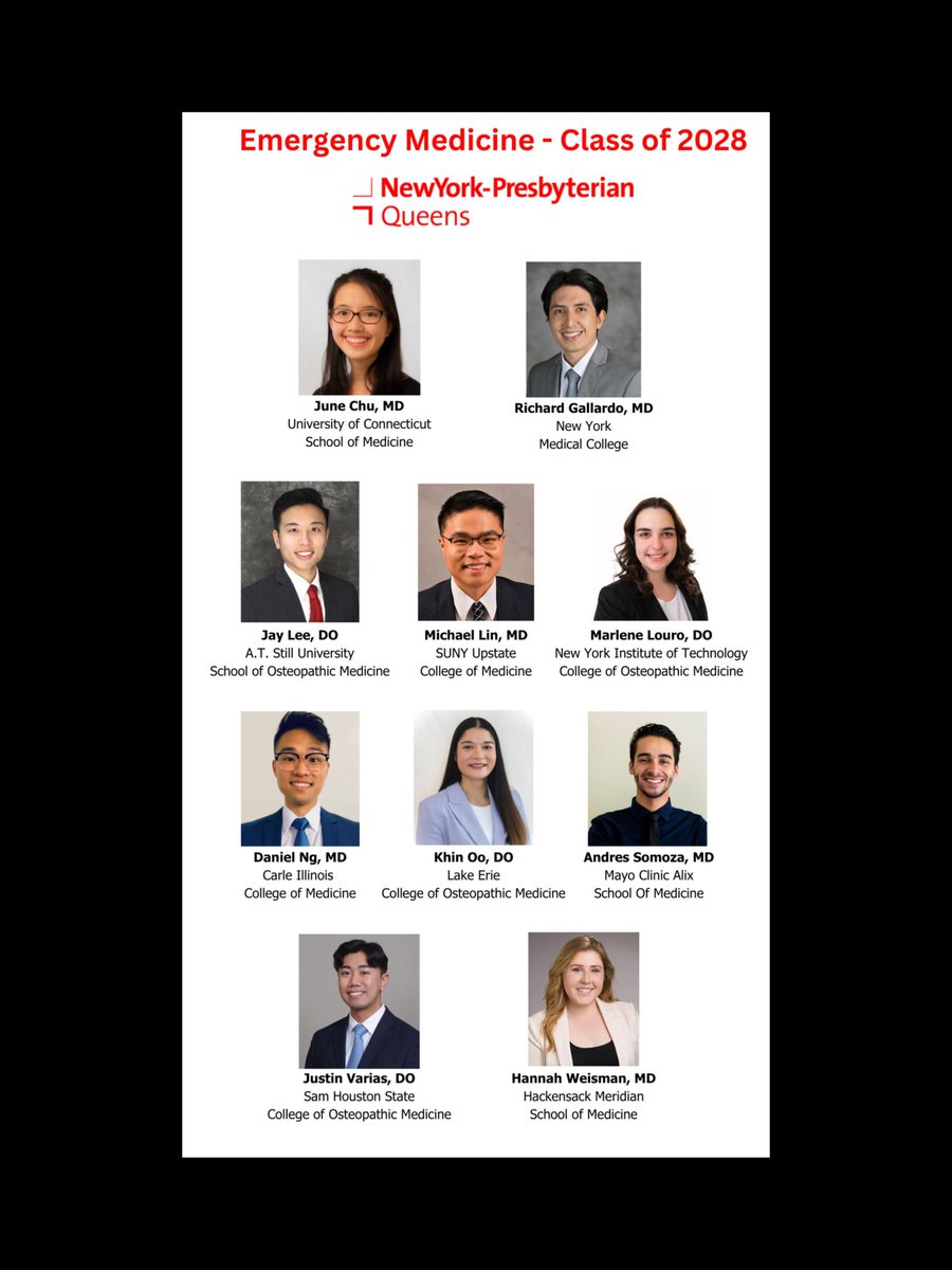 After another successful interview season, we are thrilled to welcome another incredible group of future EM doctors to our NYP Queens family!

Welcome to New York Presbyterian Queens EM !!

#NYPQueensEM #MatchDay2025 #FutureEMDocs #WelcomeToTheFamily #BAFERDsInTraining