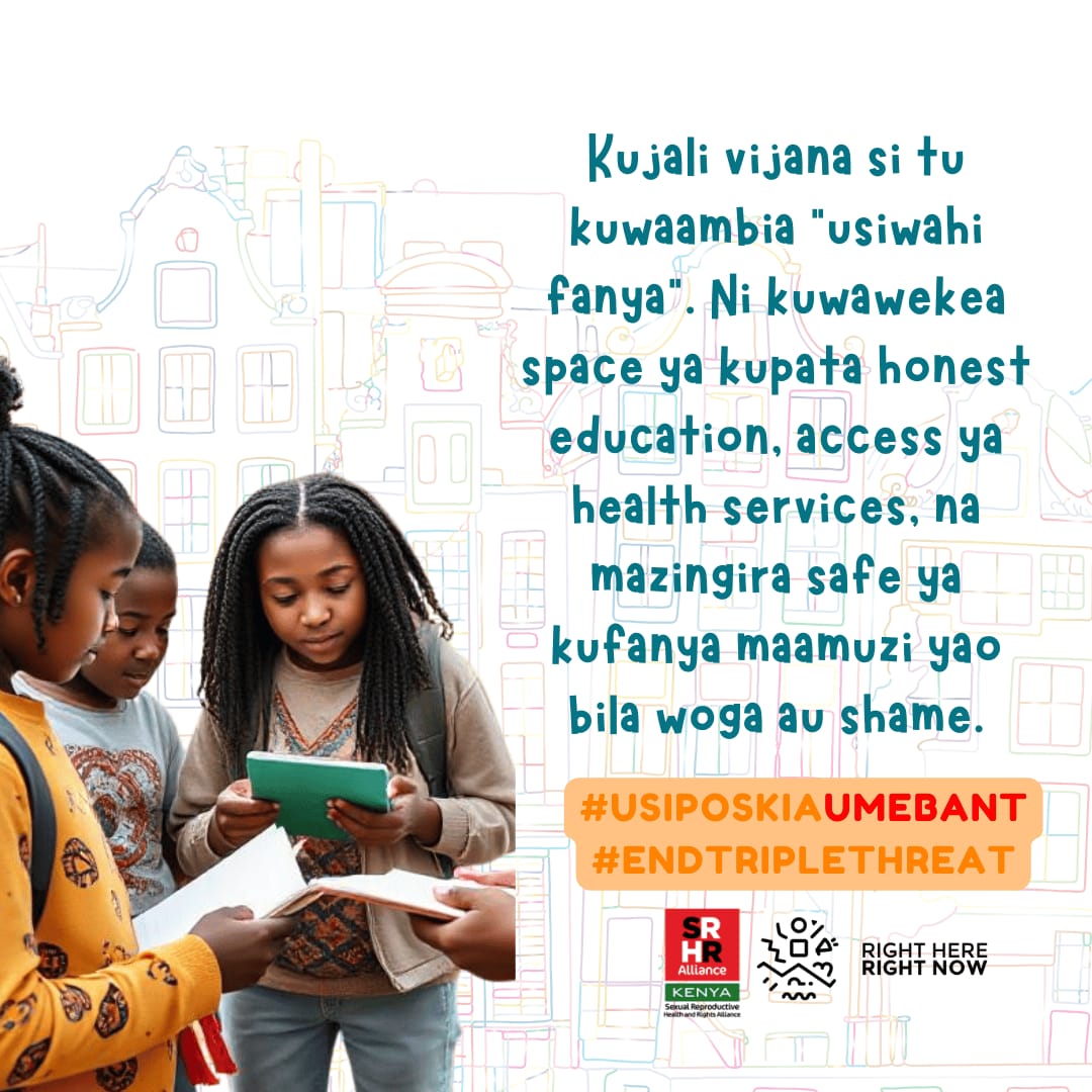 Kujali vijana si Tu kuwaambia usiwahi fanya nibkuwawekea space ya kupata honest education,access ya health services na mazingira safe ya kufanya maanuzi Yao bila yoga
# END TRIPLETHREAT 
#USIPOSIKIAUMEBANT
.<a href="/KenyaSRHR/">Kenya SRHR Alliance</a> 
.<a href="/RHRNKenya/">Right here Right now Ke</a>