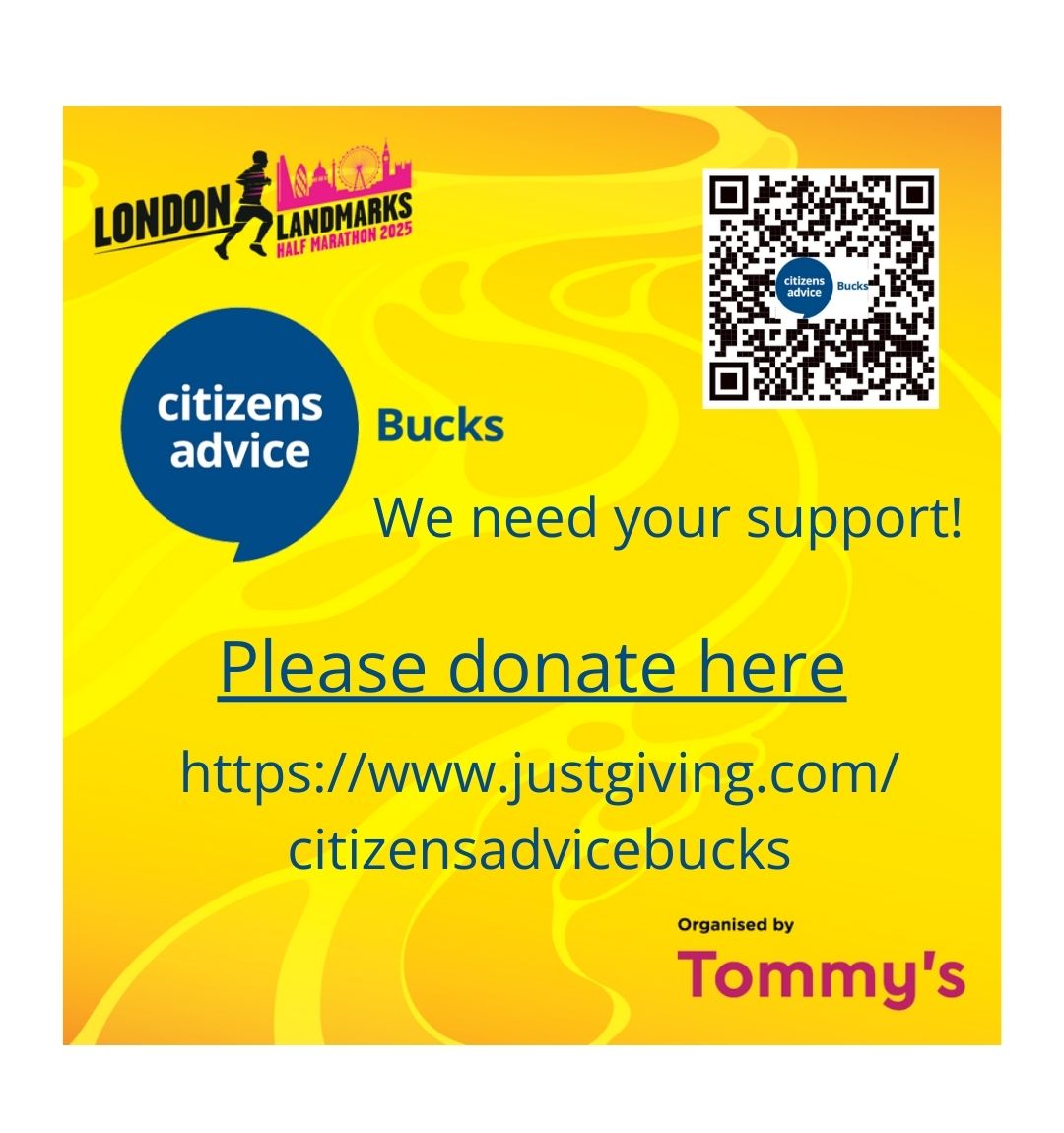 Citizens Advice Bucks (@citadvicebucks) on Twitter photo Unfortunately, 2 of our 10 runners for the <a href="/LLHalf/">London Landmarks Half Marathon</a> have had to drop out. This means we will fall short of our fundraising target this year.
If you are able to support one of our runners, please do, or make a donation directly via our JustGiving page. justgiving.com/citizensadvice… 🙏 Unfortunately, 2 of our 10 runners for the <a href="/LLHalf/">London Landmarks Half Marathon</a> have had to drop out. This means we will fall short of our fundraising target this year.
If you are able to support one of our runners, please do, or make a donation directly via our JustGiving page. justgiving.com/citizensadvice… 🙏