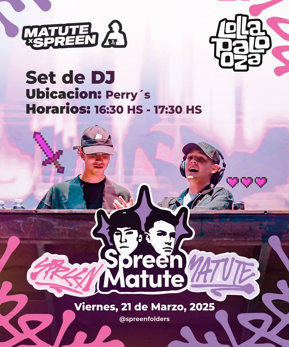 ¡Es hoy!

Spreen y Matute estarán tocando en el lollapalooza. Los invitamos a usar el #SpreenxMatuteLollapalooza para subir sus posteos sobre el show! 😎
