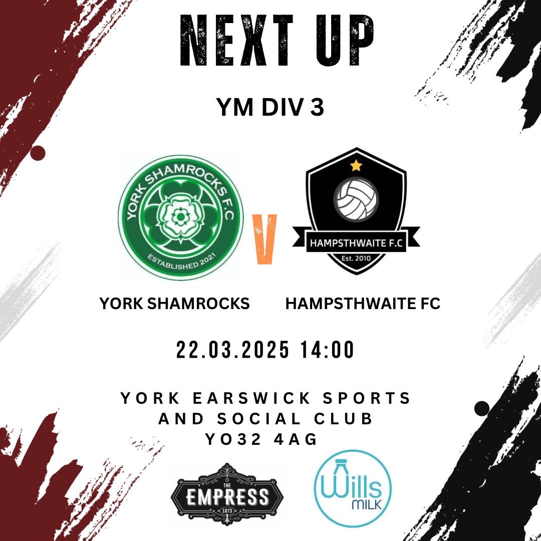 🚨 NEXT UP 🚨 

Top end of the table clash this weekend for HFC as they take on York Shamrocks. Two teams doing very well this season so has all the makings for a great game. 

All support welcome 🤝

#AHAW #SaturdayFootball