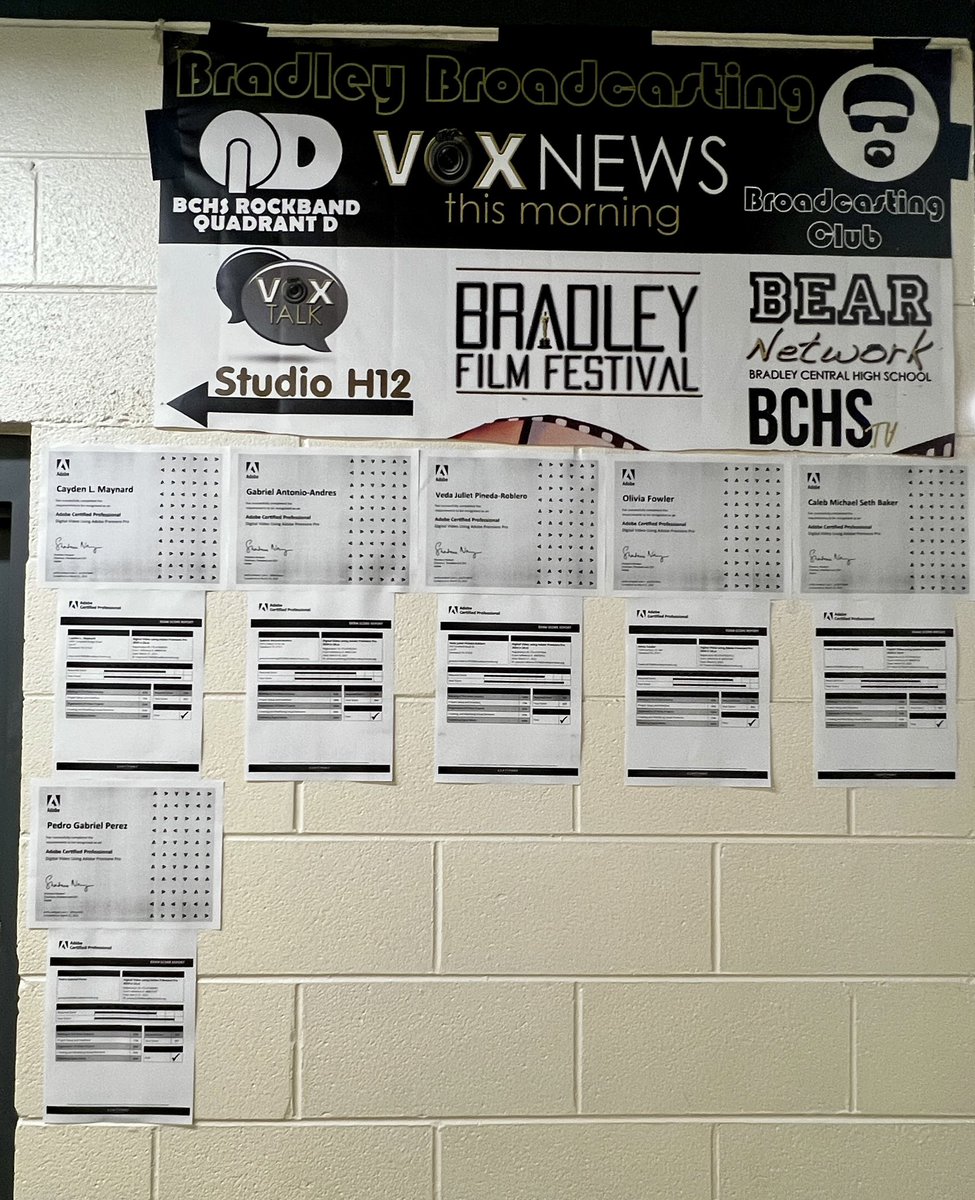We are just getting started with a few of the <a href="/BradleyCentral/">Bradley Central H.S.</a> A/V Production Seniors completing the Adobe Certification this month. This is very exciting with many more seniors to accomplish certs next week! <a href="/ThinkCTE/">Think CTE BC Schools</a>