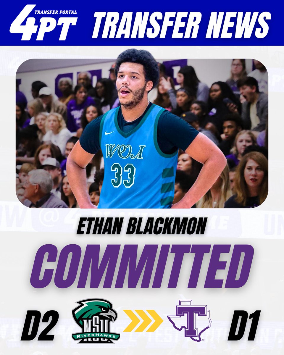 TP Commit: Northeastern State transfer Ethan Blackmon has committed to Tarleton State, he tells <a href="/Revocruit/">Revocruit</a>. 

The 6’7” sophomore forward averaged 16.5 points, 7.7 boards, and 1.6 assists on 55% shooting through 29 games this season, totaling 805 career points in 57 games.

#TP4PT