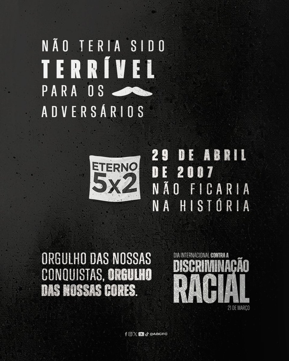 ABCFC's tweet photo. O ABC é grande porque grandes craques negros construíram nossa história. Honramos cada um deles e seguimos firmes na luta por um esporte e um mundo mais justos.

O futebol é paixão, raça e união. Não há espaço para o racismo!

#NãoAoRacismo
#AlvinegroPotiguar
#DiaInternacionalContraADiscriminaçãoRacial