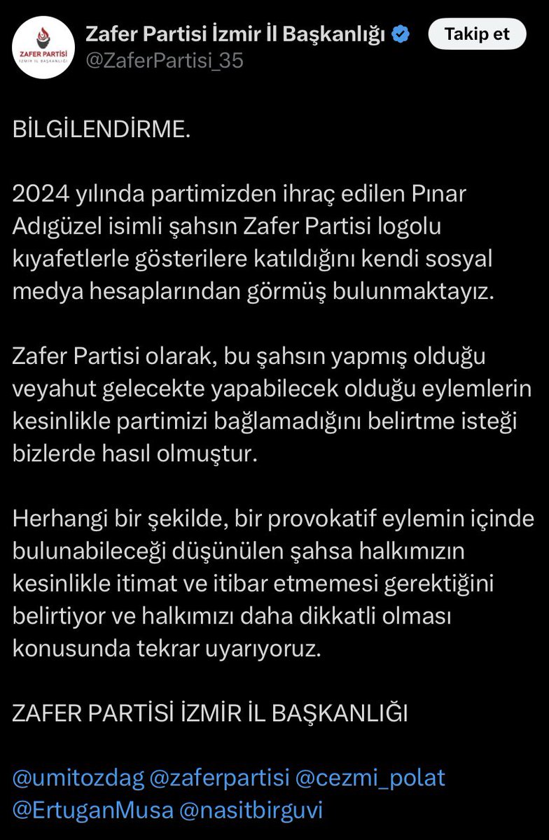 9sn's tweet photo. Zafer partisi, mit tarafından Türkçüleri kontrol altında tutmak için kurulmuş, federasyona onay vermiş, Türk halkını ve partilisini satmış bir partidir. 

2019’da mit bölge başkanı, benim de bulunduğum bir grubu toplantıya çağırmış, birleşmeyi nasıl sağlayabiliriz diye sormuştu. https://t.co/N6A80Dw7o6