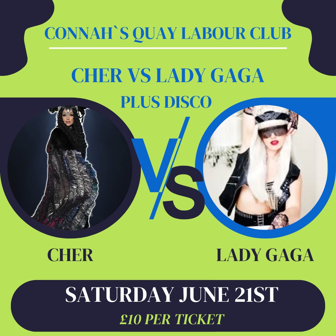 ryanogo's tweet photo. Save the Date Saturday 21st June
Cher Vs Lady Gaga at Connah's Quay Labour Club.
Tickets £10 available behind the Bar. https://t.co/habbMEVd3J