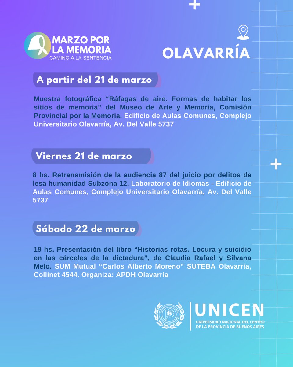 FacsoUnicen's tweet photo. 📣🤍 La UNICEN invita a sumarse a las actividades de Marzo por la Memoria en Olavarría. Con el apoyo de diversas facultades y organizaciones, se realizarán acciones de reflexión y promoción de los derechos humanos, conmemorando el 24 de marzo. https://t.co/xxp8iC0aff
