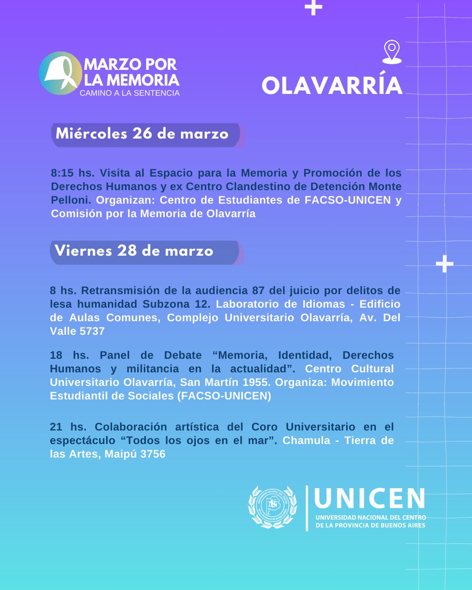 FacsoUnicen's tweet photo. 📣🤍 La UNICEN invita a sumarse a las actividades de Marzo por la Memoria en Olavarría. Con el apoyo de diversas facultades y organizaciones, se realizarán acciones de reflexión y promoción de los derechos humanos, conmemorando el 24 de marzo. https://t.co/xxp8iC0aff