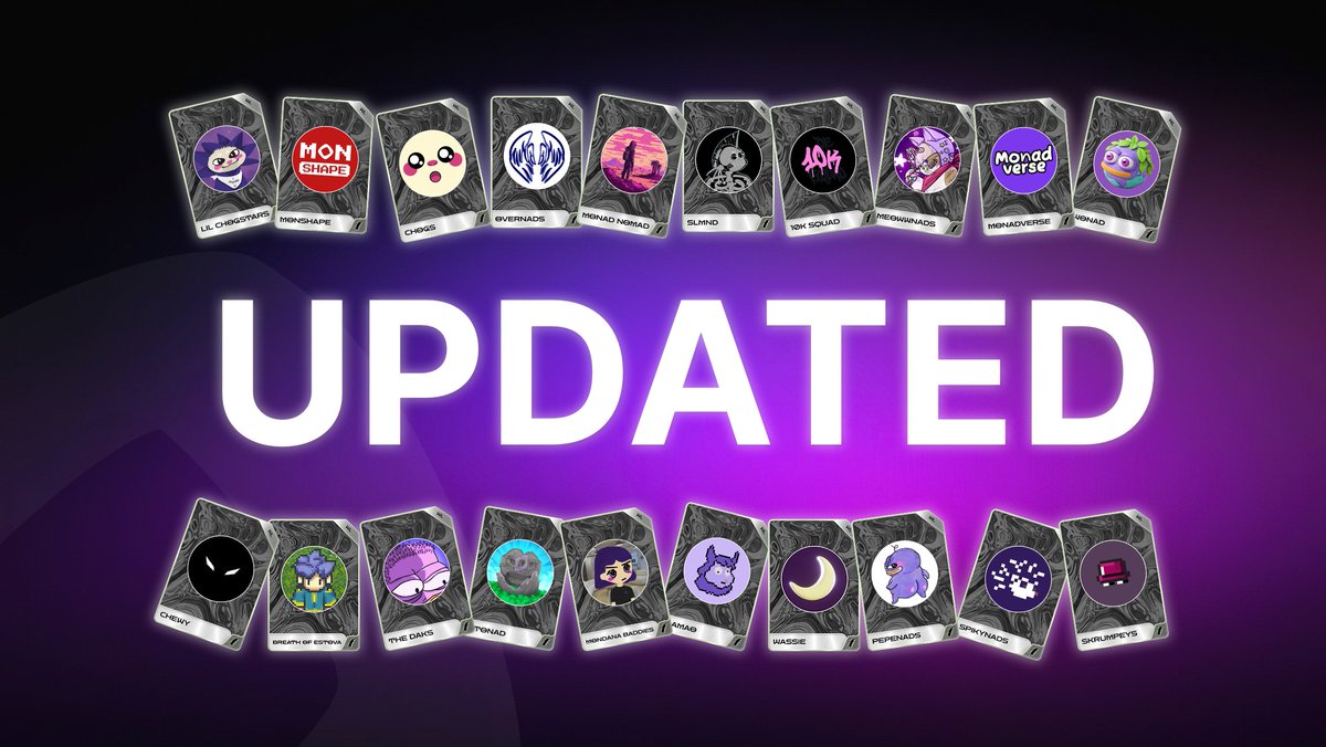 fantasy_top_'s tweet photo. Monad whitelist addresses have been updated on @magiceden! 🎟️

Whitelist updates will continue every Friday moving forward. 📆

Show off your mints below and tag your new community.💜⏬️