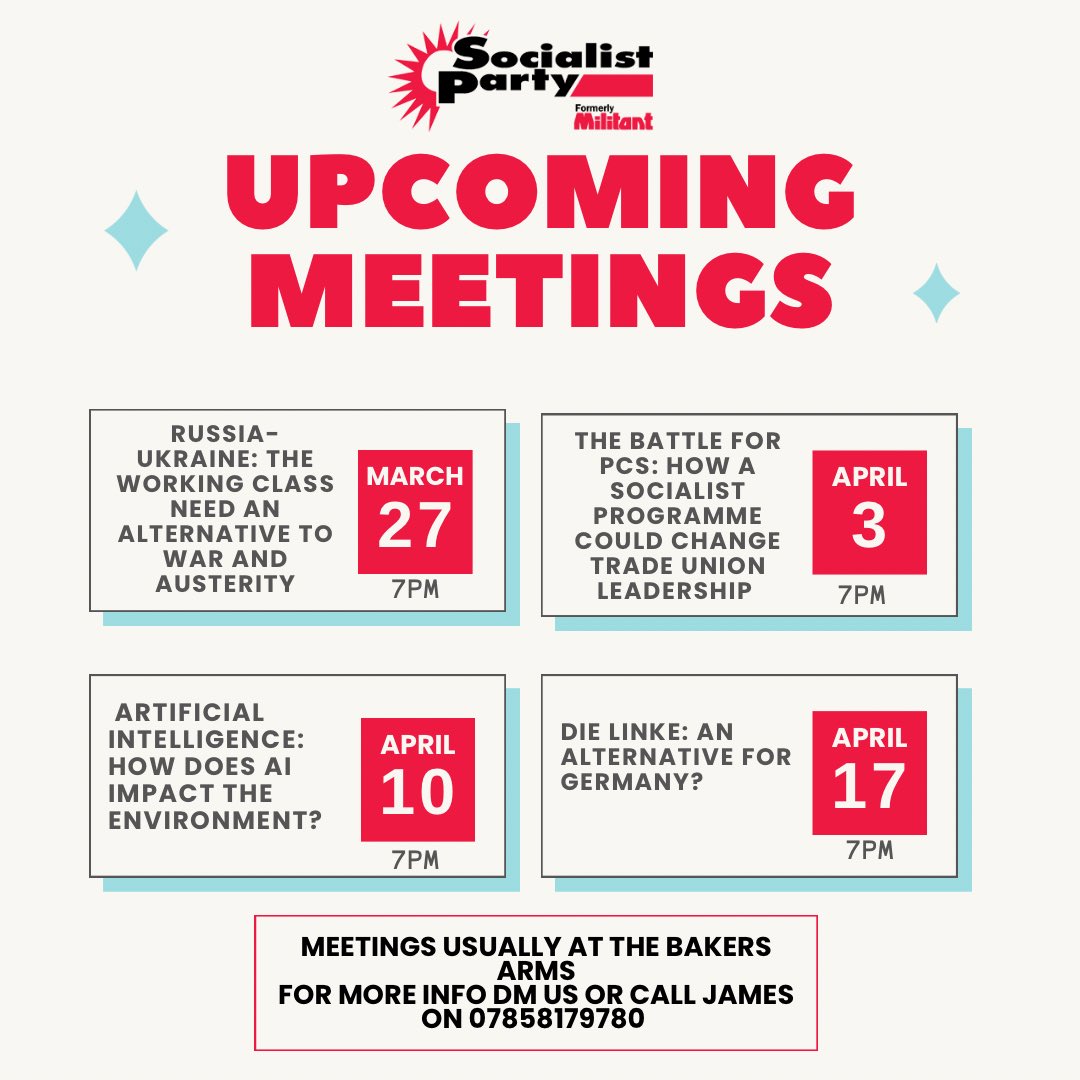 Upcoming Waltham Forest Socialist Party Branch Meetings 📆
DM us or reach out to James for further info. #socialism #socialistparty #socialist #thesocialist