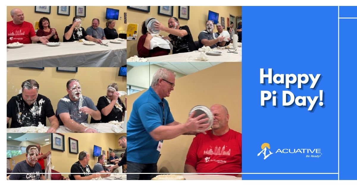 For Pi Day, we circled back to what matters most—giving back! 🥧🎉 Our team had some messy fun raising money for the Strongsville Food Bank, with our COO, Chad Mead, matching employee contributions. Acuative is also stepping up to match the full donation amount! #Charity #Team